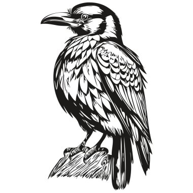 Raven vintage illüstrasyon, siyah beyaz vektör sanat Corbi