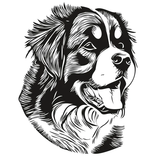 Bernese Mountain Dog Black White Vector Logo Line Art Hand — Stock Vector