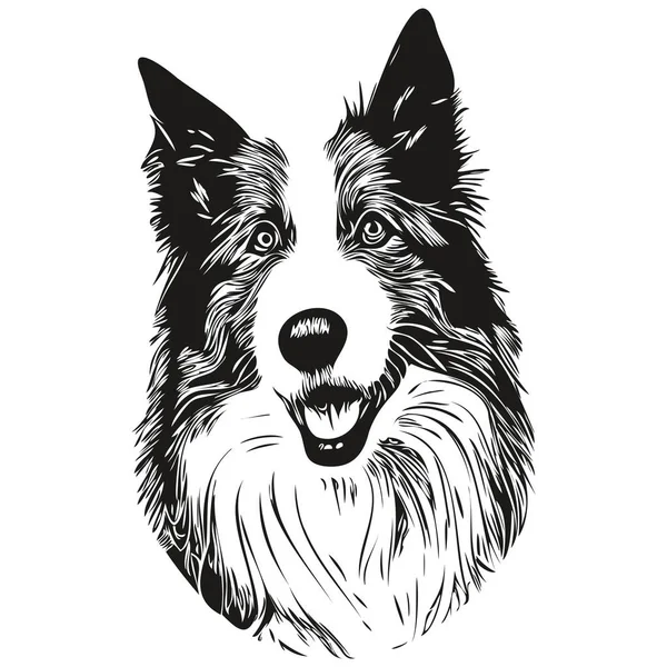 ボーダーコレクション犬ラインアートハンドドローイングベクトルロゴ黒と白のペットイラスト比率 — ストックベクタ
