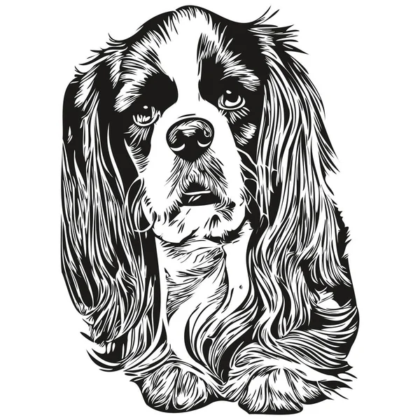Cavalier King Charles Spaniels Hond Zwart Wit Vector Logo Lijn — Stockvector
