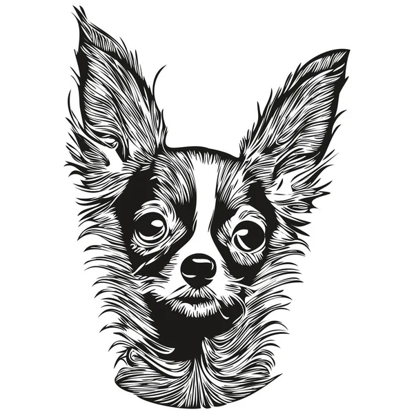 Chihuahua犬ラインアートハンドドローイングベクトルロゴ黒と白のペットイラスト比率 — ストックベクタ