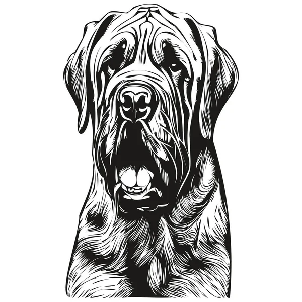 Mastiff Perro Dibujado Mano Línea Arte Vector Dibujo Negro Blanco — Vector de stock