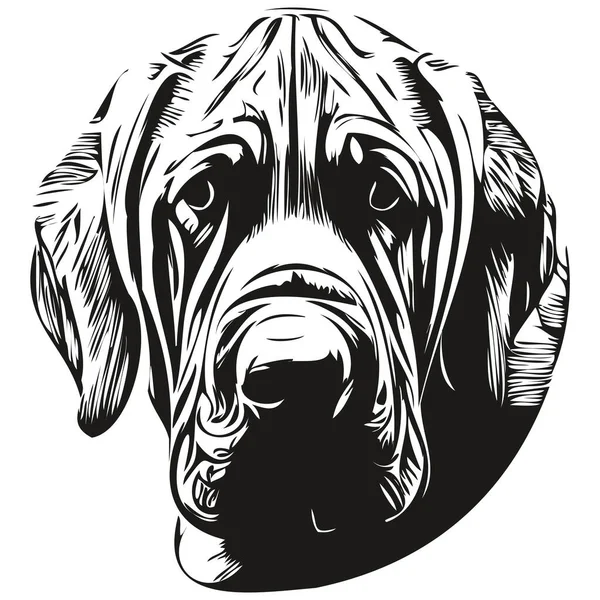 马什蒂夫狗线条艺术手绘矢量标志黑白宠物图解 — 图库矢量图片