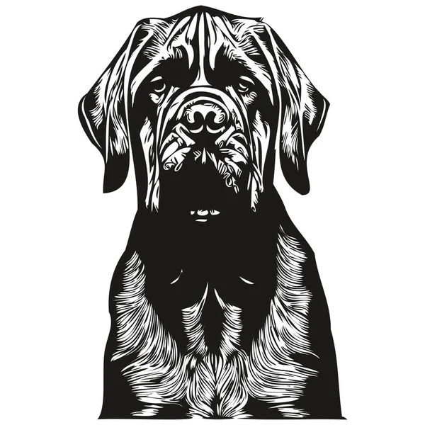 Mastim Cão Linha Arte Mão Desenho Vetor Logotipo Preto Branco — Vetor de Stock