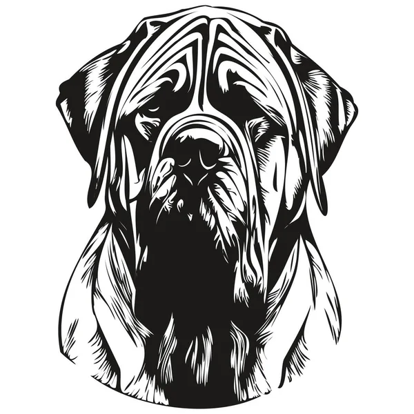 マスチフ犬のロゴ手線画ベクトル描画黒と白のペットイラスト比率 — ストックベクタ