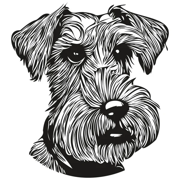 Миниатюрный Шнауцер Собака Черно Белый Векторный Логотип Линия Рисунок Вручную — стоковый вектор