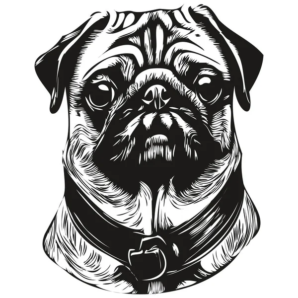 Мопсы Собака Нарисовал Линию Вектор Рисования Черно Белый Логотип Домашних — стоковый вектор