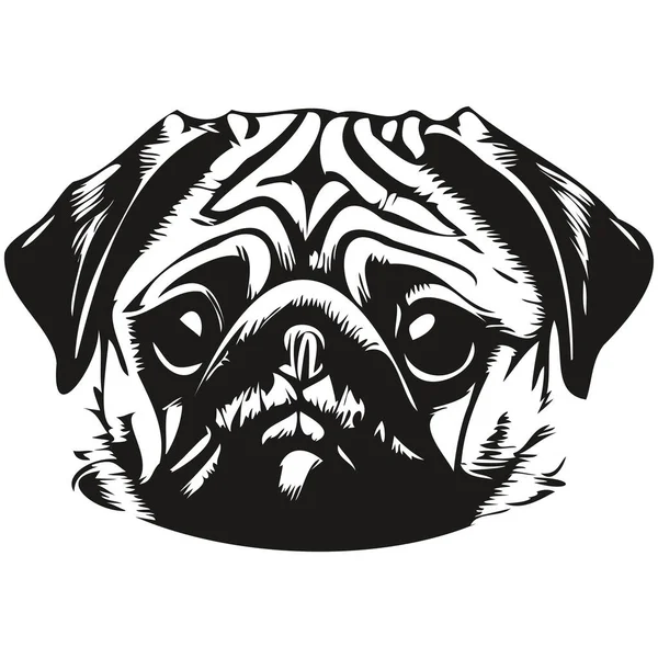 Мопсы Логотип Собаки Нарисовал Линию Вектор Рисования Черно Белые Домашние — стоковый вектор