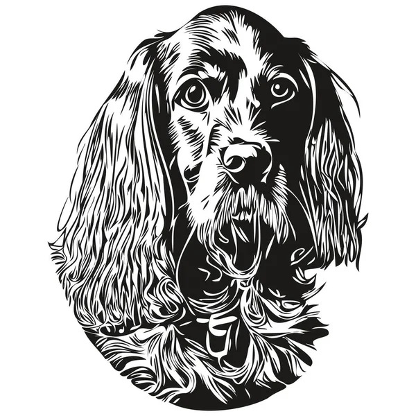 黒と白のラインアートペットのイラストを描くスペイン人 コッカー 犬の手描きのロゴ — ストックベクタ