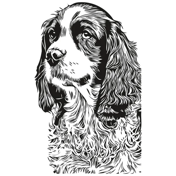 スペイン人 コッカー 犬ベクトルイラスト 手描きラインアートペットロゴ黒と白 — ストックベクタ