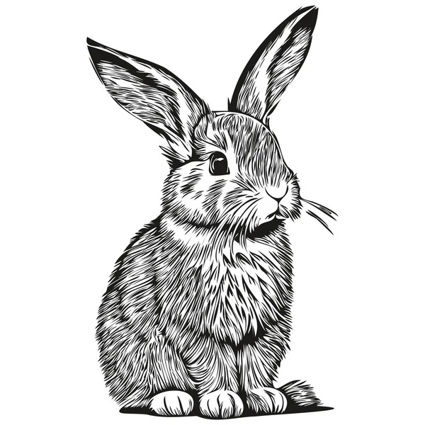 Rabbit Vintage Illustration Black White Vector Art Har — Stock Vector