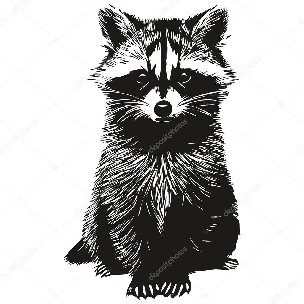 Black and white linear paint draw raccoon vector illustratio