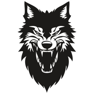 Esport ve spor takımı için vektör kurt baş maskotu logosu, siyah ve beyaz çizim