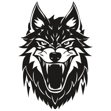 Esport ve spor takımı için vektör kurt baş maskotu logosu, siyah ve beyaz çizim