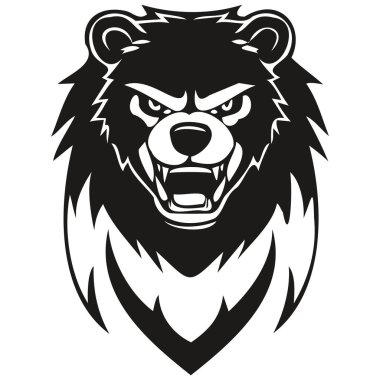 Eskrim ve spor takımı için ayı maskotu logosu, siyah ve beyaz şablon rozetleri.