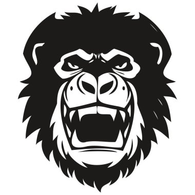 Spor takımı için goril kafası amblemi, siyah beyaz hayvan maskotu logotyp