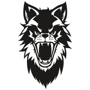 Eskrim ve spor takımı için baş rakun maskotu logosu, siyah beyaz şablon rozeti.