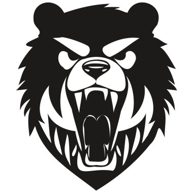 Esport ve spor takımı için Vector Bear baş maskotu logosu, siyah ve beyaz çizim
