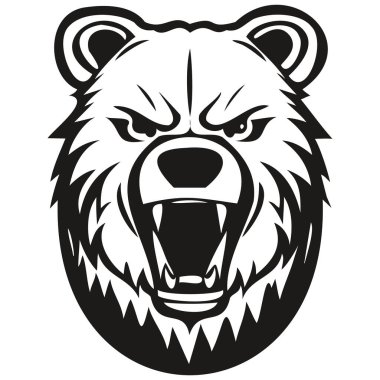 Esport ve spor takımı için Vector Bear baş maskotu logosu, siyah ve beyaz çizim