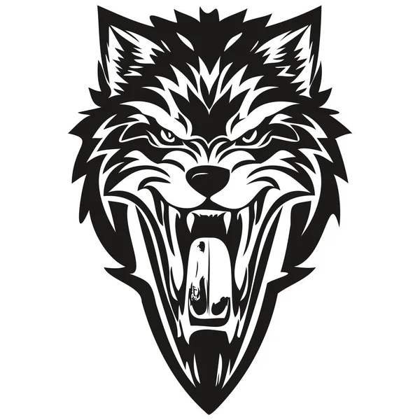 stock vector Vector mascot logotype  for sport team, wolf head black and white illustration template badge