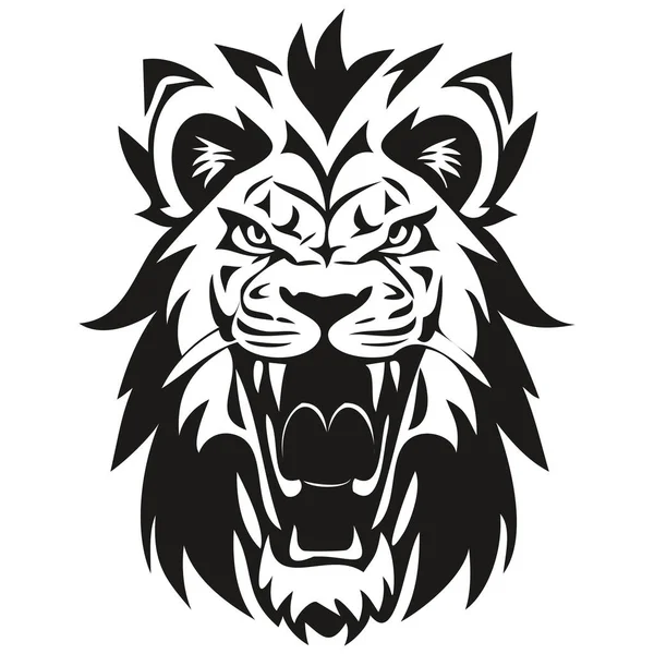 Wilde Löwenkopf Tier Maskottchen Logo Schwarz Weiße Vorlage Abzeichen Emble — Stockvektor