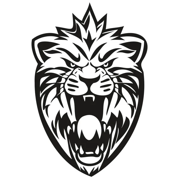 Woeste Leeuwenkop Dier Mascotte Logotype Zwart Wit Template Badges Embleem — Stockvector