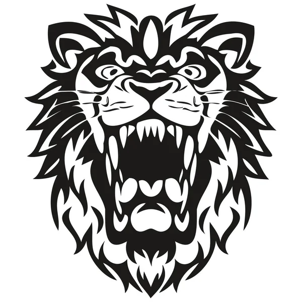 Złośliwe Logo Maskotki Głowy Lwa Dla Drużyny Sportowej Sportowej Czarno — Wektor stockowy
