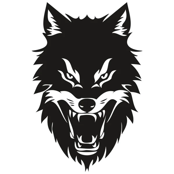 Zuřivý Vlčí Hlava Zvíře Maskot Logotyp Černá Bílá Šablona Odznaky — Stockový vektor