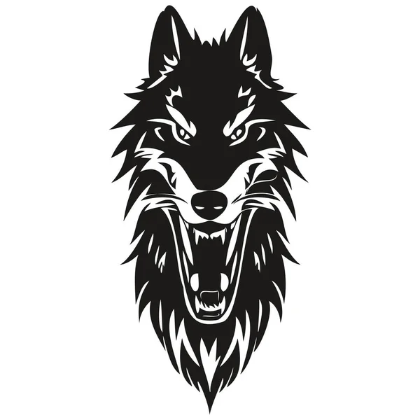 凶猛的狼头像吉祥物的标志 体育团体 黑色和白色模板徽章 — 图库矢量图片