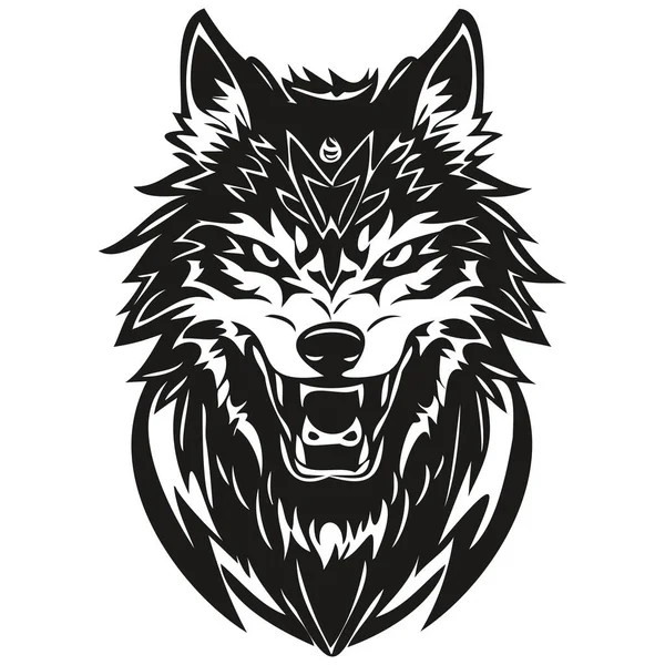 スポーツやスポーツチーム 黒と白のテンプレートバッジのための凶暴なオオカミの頭のマスコットのロゴ — ストックベクタ