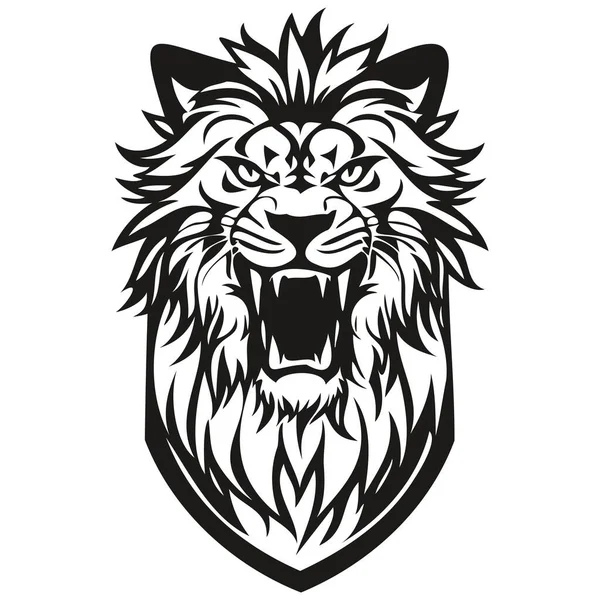 Emblemat Głowy Lwa Dla Drużyny Sportowej Czarny Biały Logotyp Maskotki — Wektor stockowy