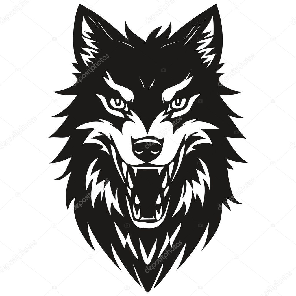 Wolf head mascot logo for esport and sport team, black and white template badge