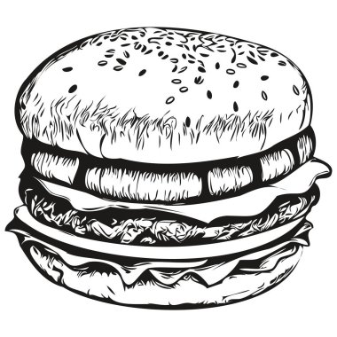 Klasik el çizimi hamburgerinde gravür çizimi