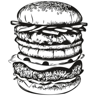 Beyaz arka planda el çizimi hamburger, hamburgerler.