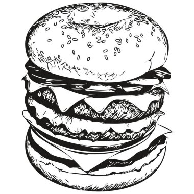 Gerçekçi burger vektörü, el çizimi hayvan çizimi hamburgeri.