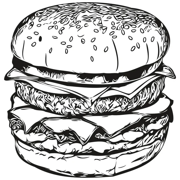 Hambúrguer Desenhado Mão Bonito Ilustração Vetorial Hambúrguer Preto Branco —  Vetores de Stock