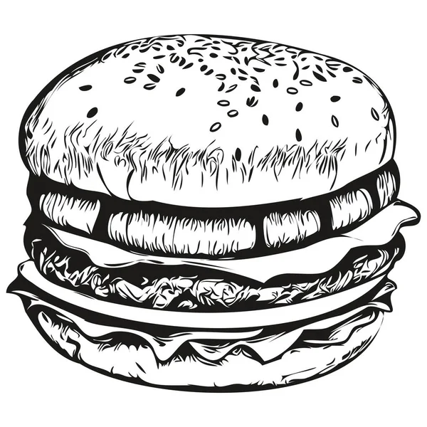 Гравірування Бургер Ілюстрація Старовинному Стилі Ручного Малювання Гамбургер — стоковий вектор