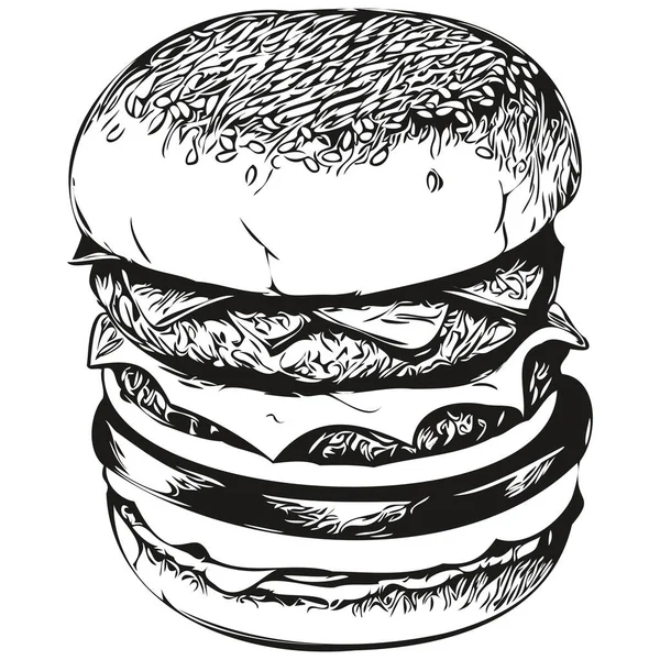 Χαράσσονται Burger Εικονογράφηση Vintage Hand Drawing Hamburge Στυλ — Διανυσματικό Αρχείο