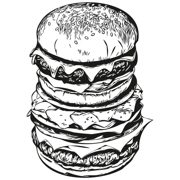Engrave Burger Illustration Vintage Hand Drawing Style Hamburge — Stock Vector