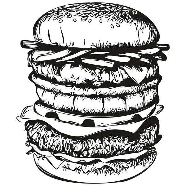 Ručně Kreslený Burger Bílém Pozadí Hamburge — Stockový vektor