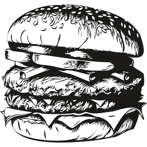 Hamburger Disegnato Mano Sfondo Bianco Hamburge — Vettoriale Stock