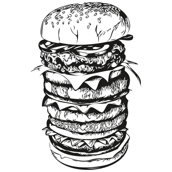 Hand Drawn Cartoon Burger Vector Vintage Illustration Hamburge — Stock Vector