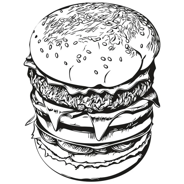 Realistic Burger Vector Hand Drawn Animal Illustration Hamburge — Stock Vector