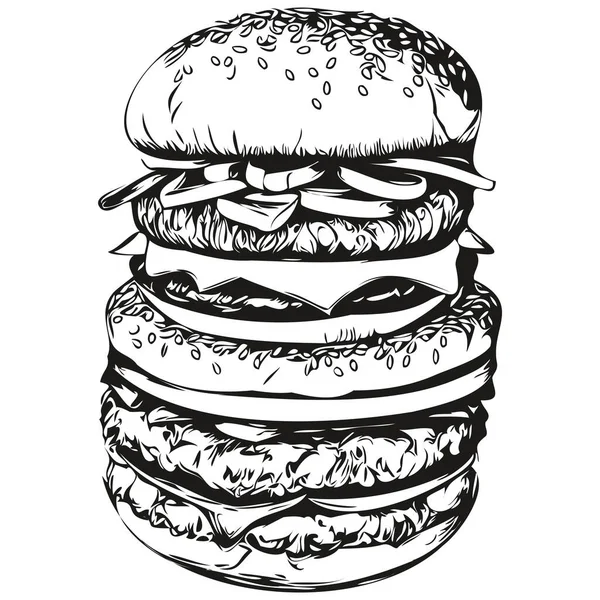빈티지 Engrave Isolated Burger 일러스트 스케치 Hamburge — 스톡 벡터