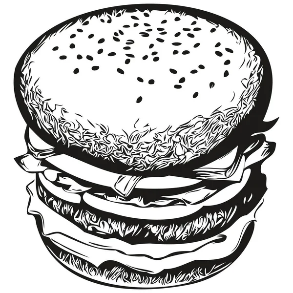 빈티지 Engrave Isolated Burger 일러스트 스케치 Hamburge — 스톡 벡터