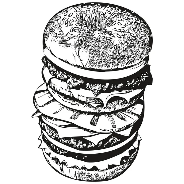 Vintage Engrave Isolated Burger Illustration Cut Ink Sketch Hamburge — Stock Vector