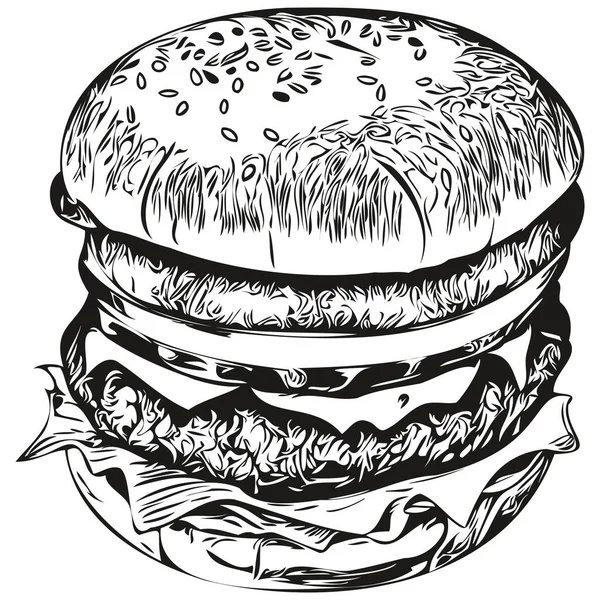 Burger Vintage Εικονογράφηση Μαύρο Και Άσπρο Διάνυσμα Τέχνη Hamburge — Διανυσματικό Αρχείο