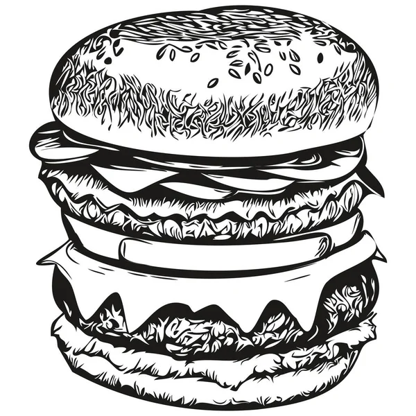 Логотип Бургер Чорно Біла Ілюстрація Рука Малює Гамбургер — стоковий вектор