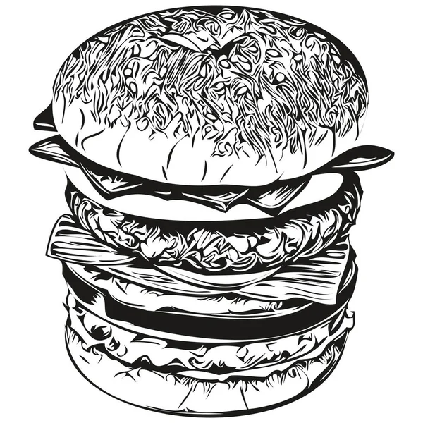 Logotipo Hamburguesa Ilustración Blanco Negro Hamburguesa Dibujo Mano — Vector de stock