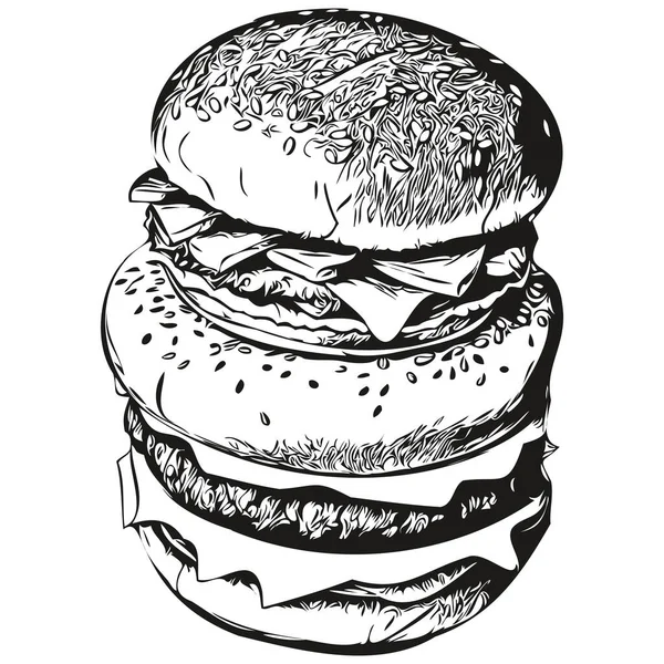 Logo Hamburgera Czarny Biały Ilustracja Ręka Rysunek Hamburge — Wektor stockowy